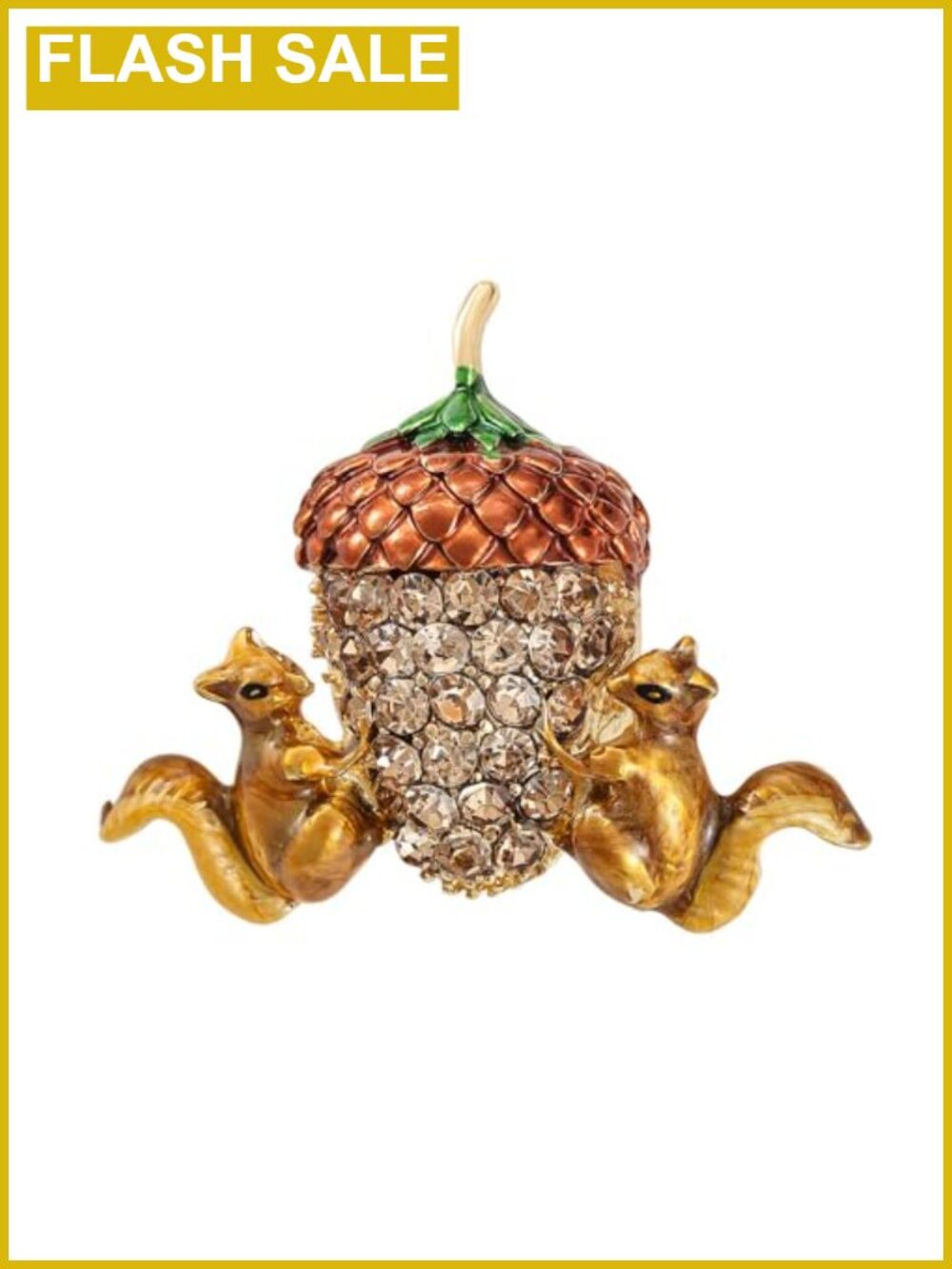 Gold Plated Crystal Squirrel Brooch Pin with Acorn Enamel Lapel Pin Fall Jewelry